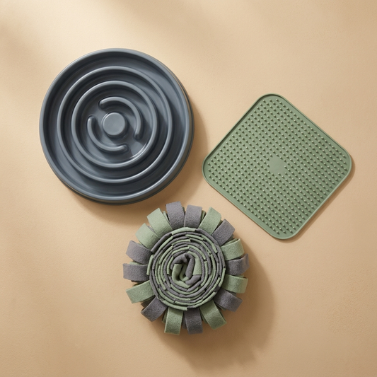 Pawquil Calm Kit — slow feeder bowl, calming lick mat, and snuffle mat set